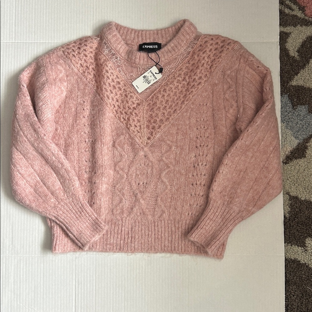 Express Cable Knit Crew Neck Lace Cozy Sweater, Size small